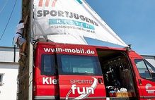 Bild zeigt Sportmobil der Sportjugend Hessen; Schaltfläche zu den Sportmobile-Angeboten